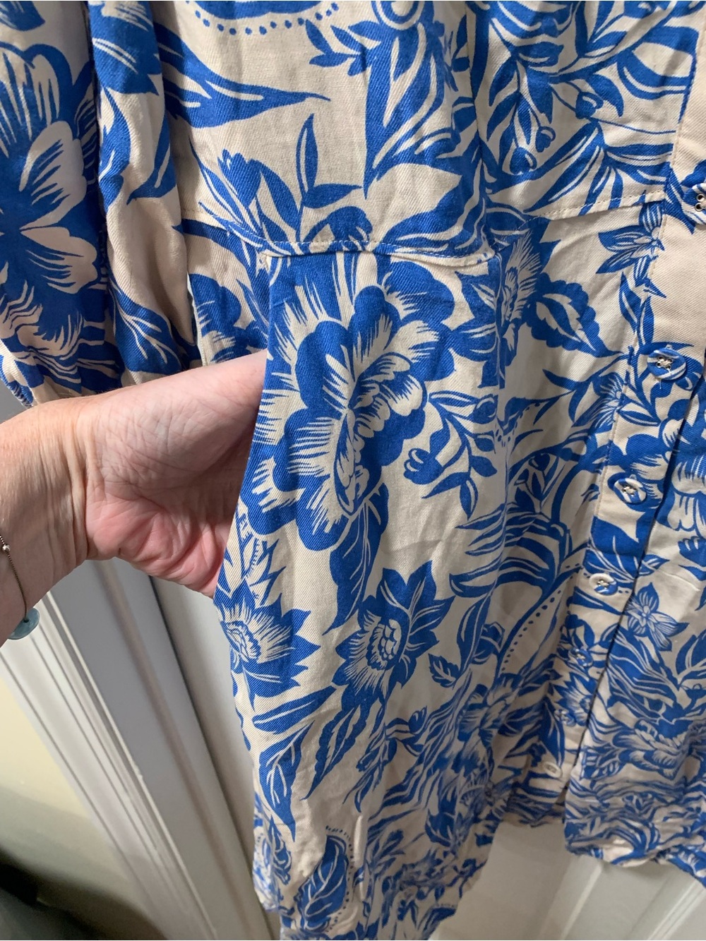 CAbi Blue and White Floral Shirt Dress - Picture 6 of 7